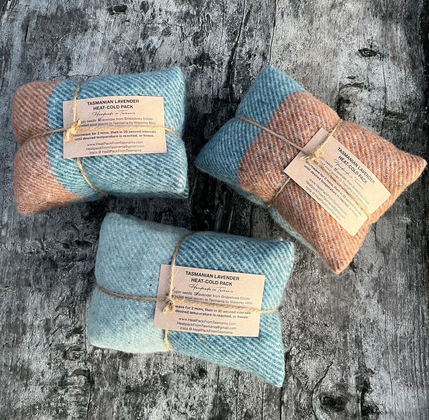 Blue & Orange Recycled Wool Heat Cold Packs