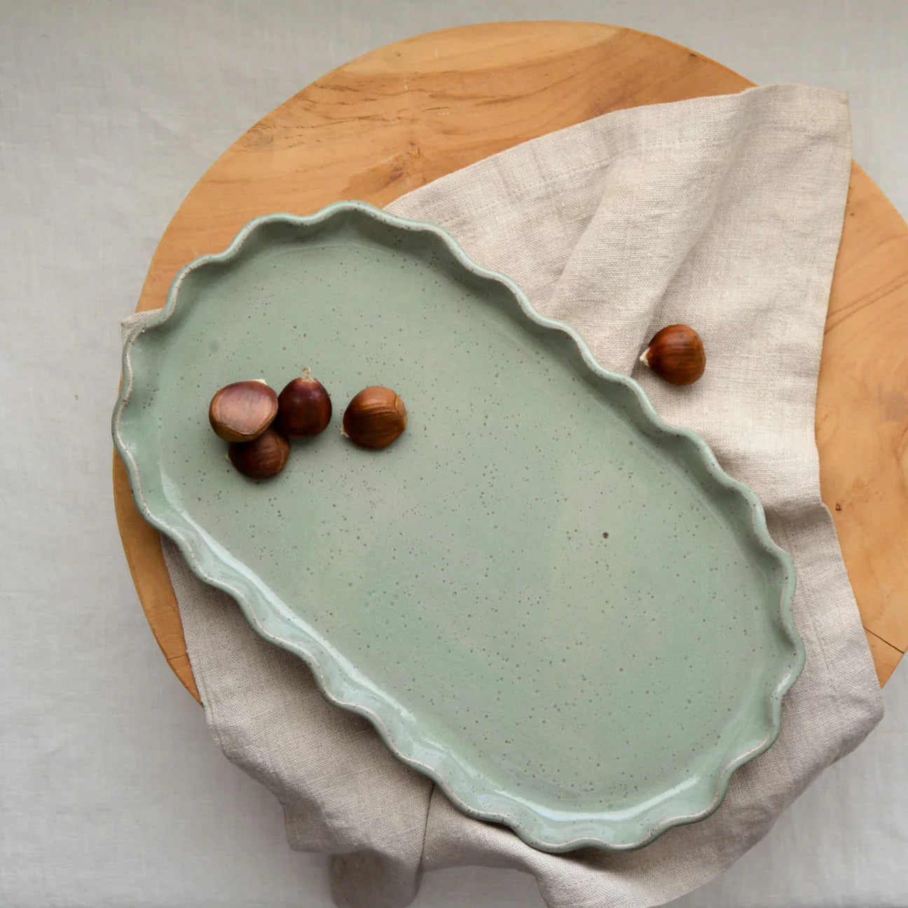 Ruffle Medium Oval Platter | Sage