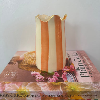Orange Striped Gold Wavy Rim Vase