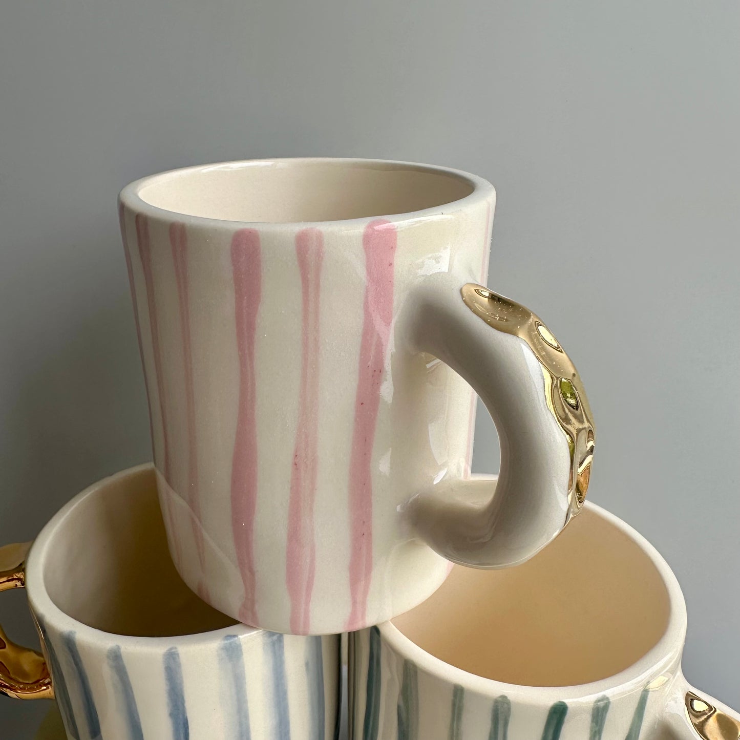 Striped Gold Handle Mug