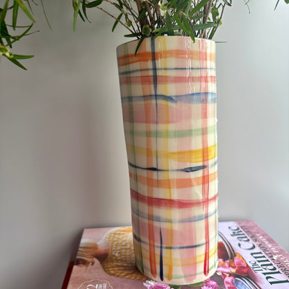 Tall Multicolour Check Vase