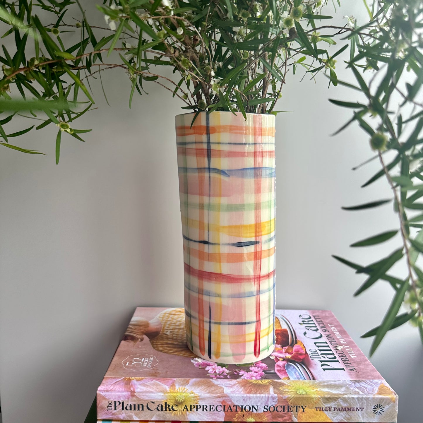 Tall Multicolour Check Vase