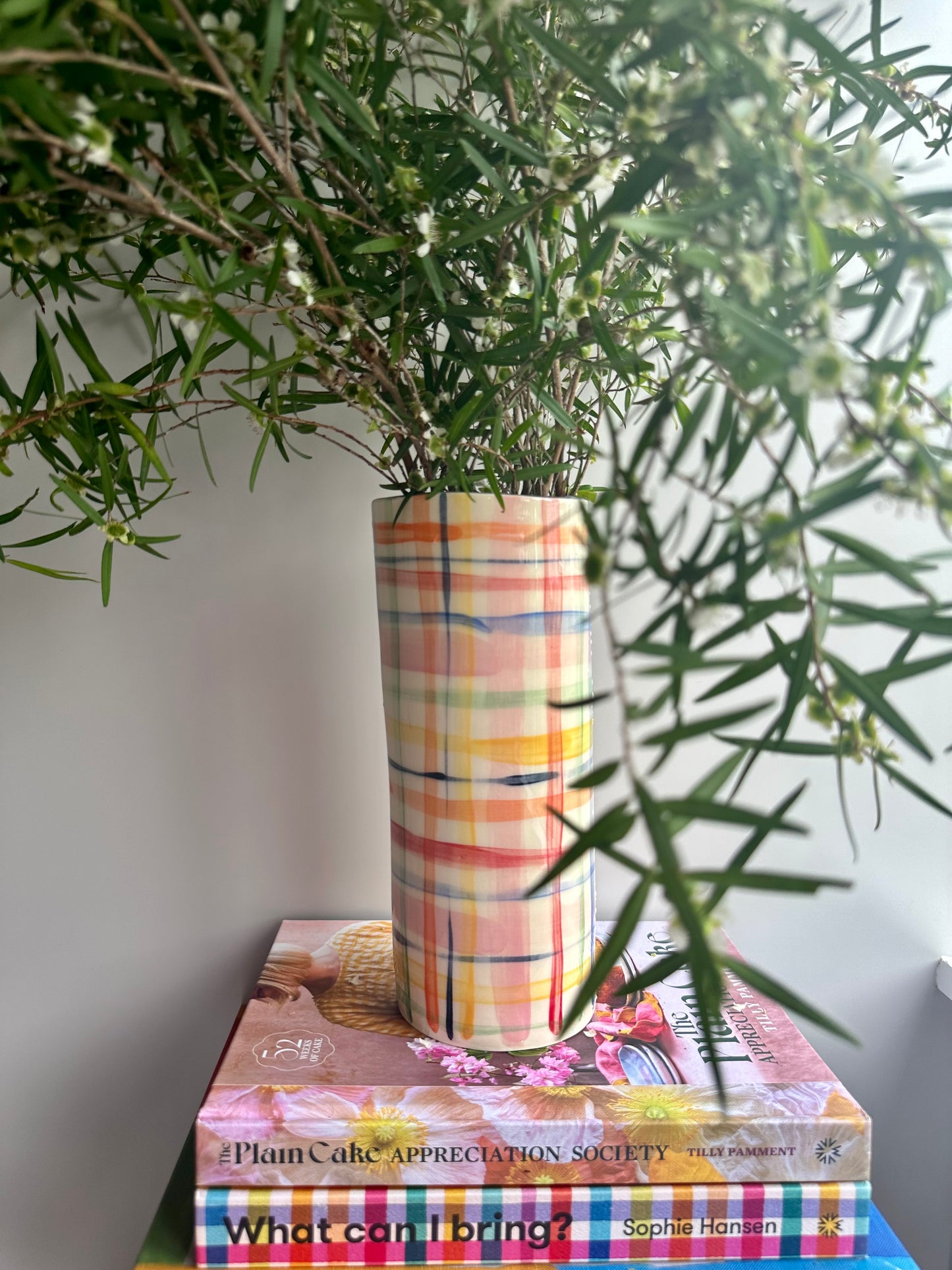 Tall Multicolour Check Vase