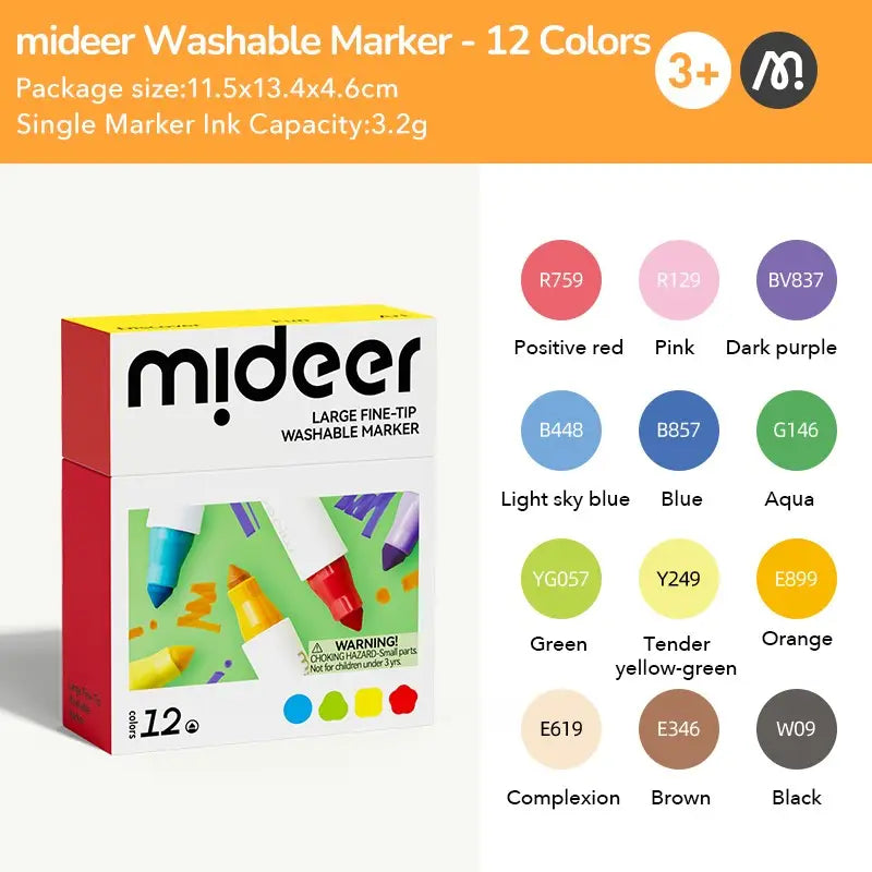 Mideer Large Fine Tip Washable Marker | 12pk