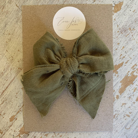 Olive Embroidered Evie Bow