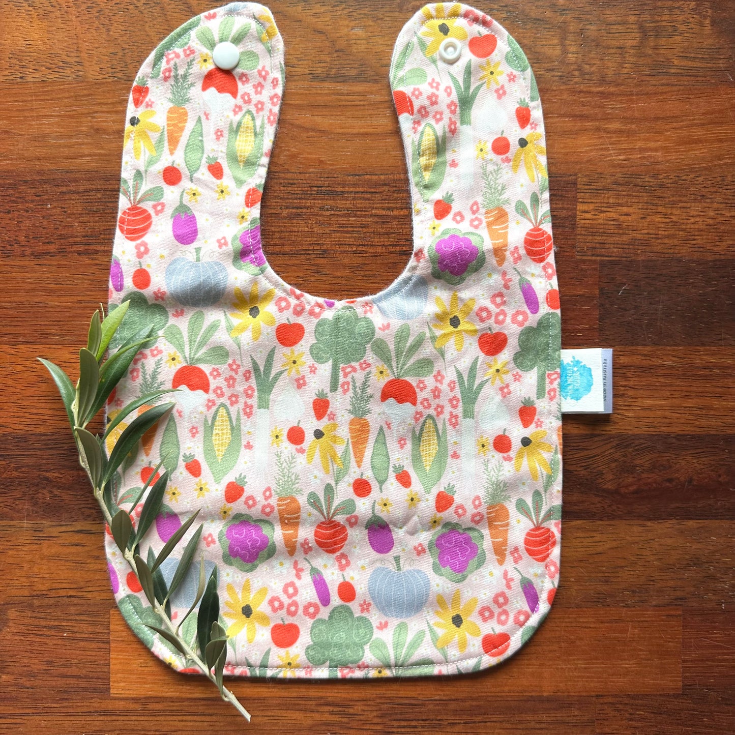 Peach Veggie Patch Traditional Bib