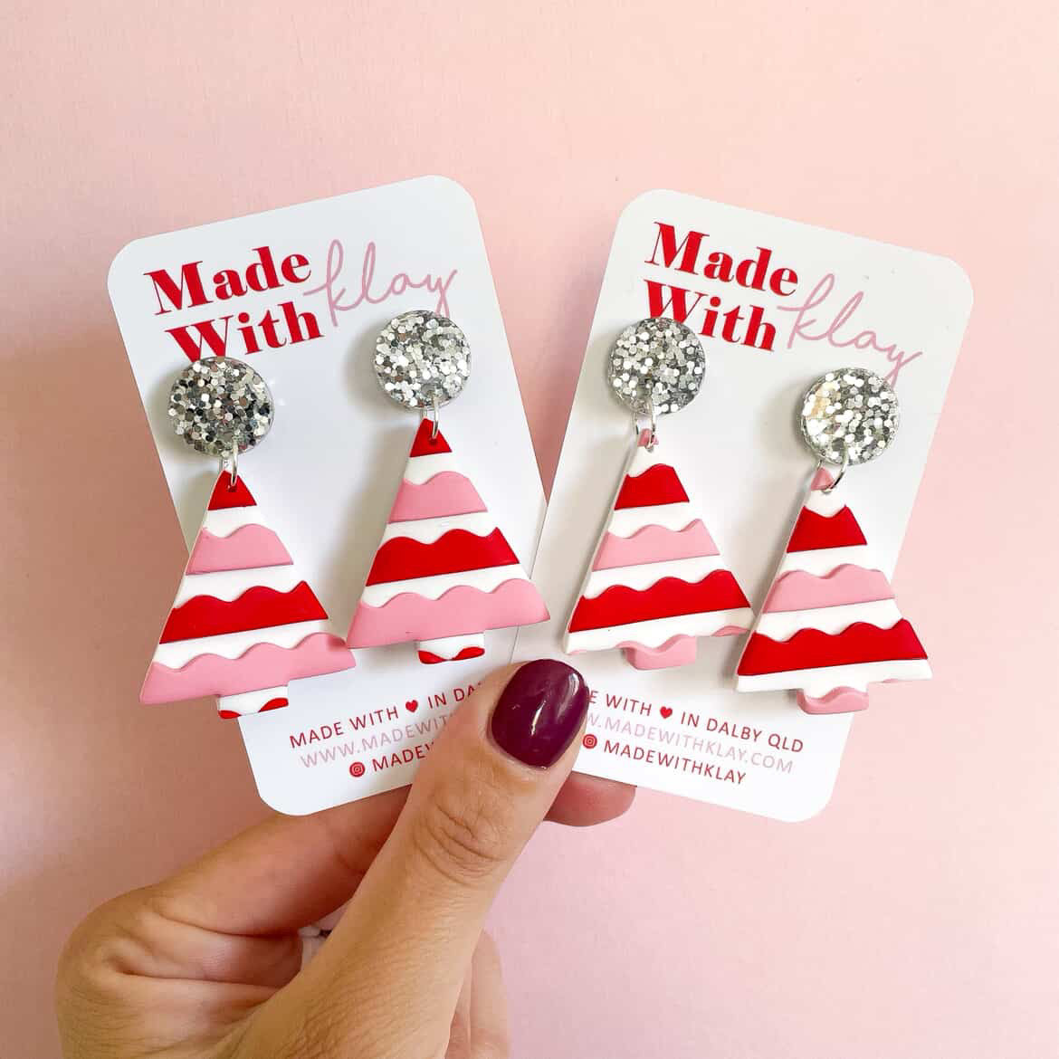 Pink & Red Christmas Tree Dangles