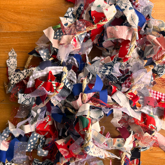 Blue, Red & White Christmas Fabric Tinsel