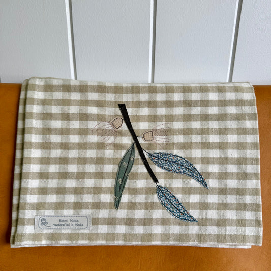 Taupe Gingham Cotton Tea Towel | Flowering Gum