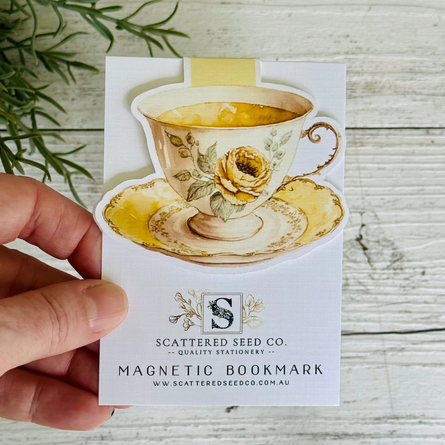 Yellow Rose Teacup Magnetic Bookmark