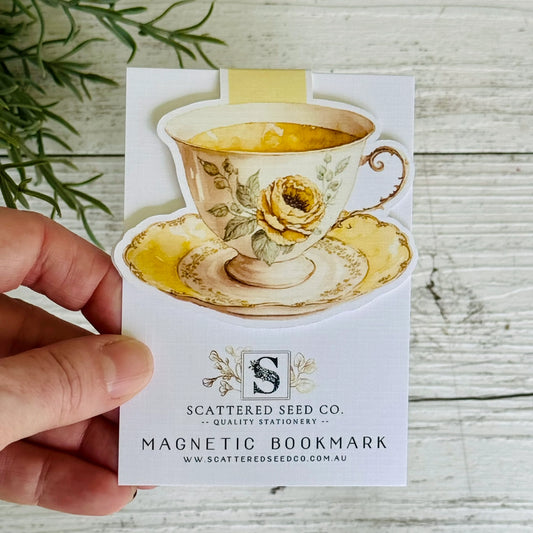 Yellow Rose Teacup Magnetic Bookmark