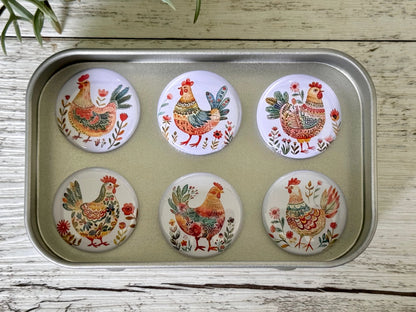 Folk Art Chicken Magnet Tin