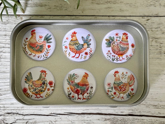 Folk Art Chicken Magnet Tin