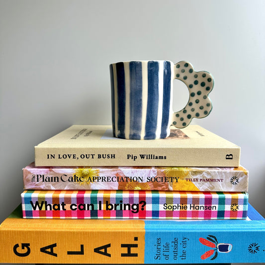 Navy Stripe Flower Handle Mug