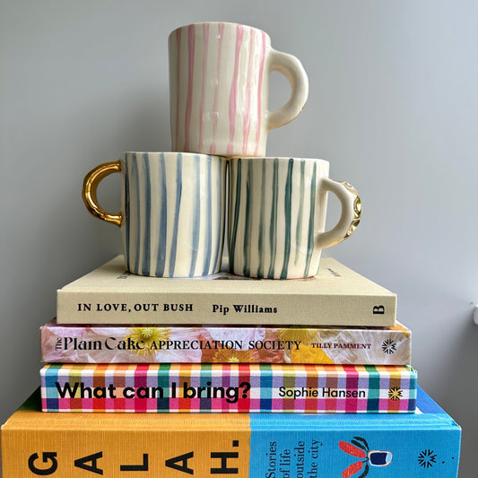 Striped Gold Handle Mug