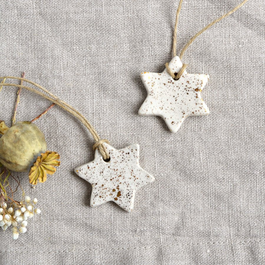 Gold Lustre Splatter Star Ornament Set