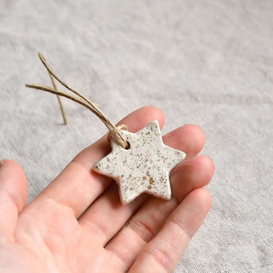 Gold Lustre Splatter Star Ornament Set