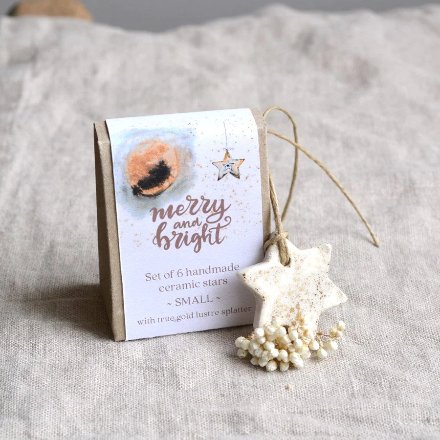 Gold Lustre Splatter Star Ornament Set