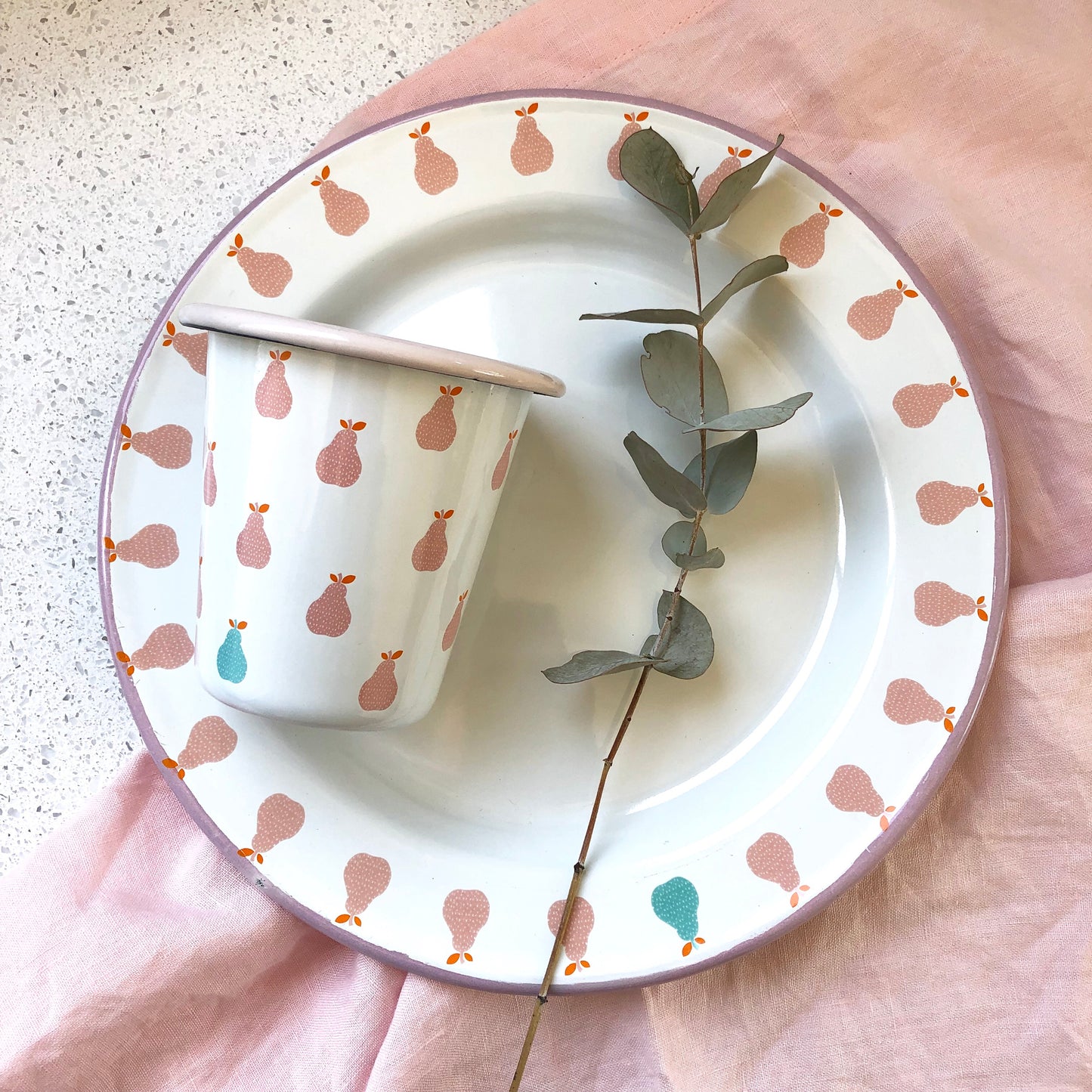 Enamel Tumbler & Plate Set - Pink Pear